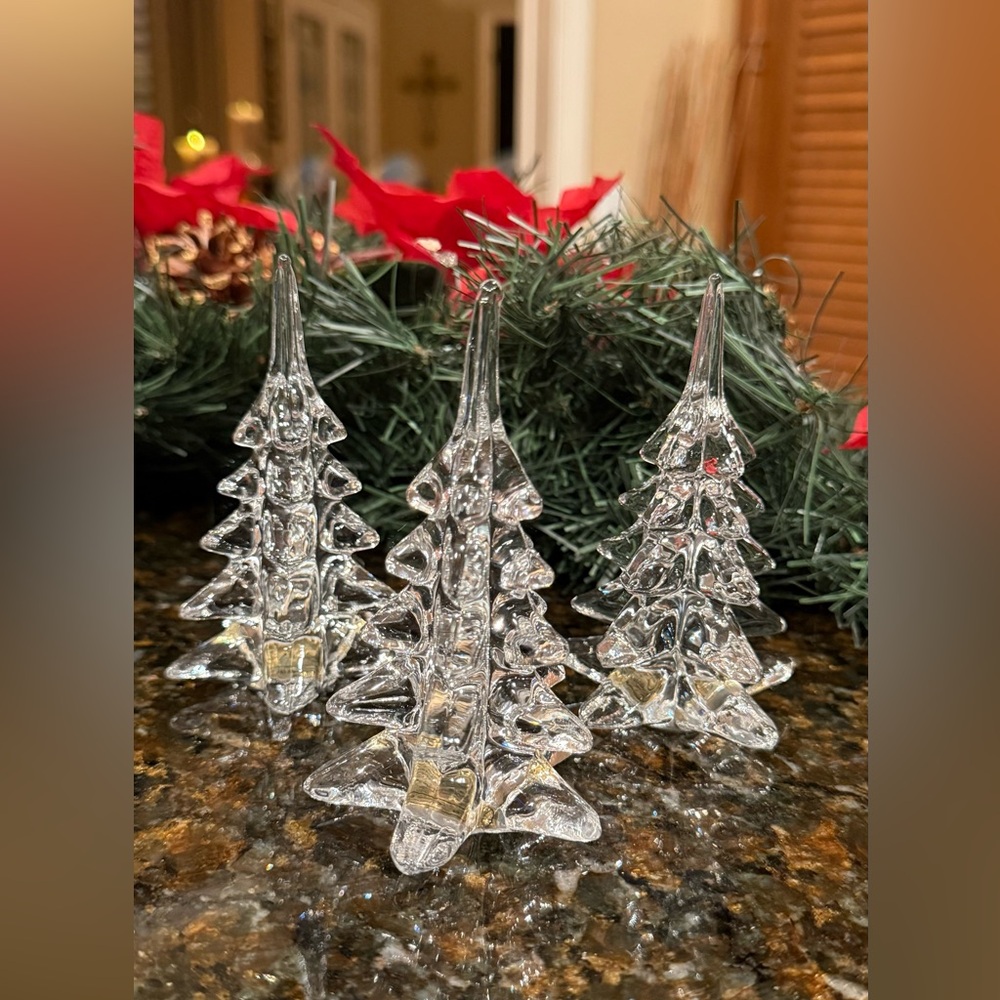 Vintage Crystal Clear Glass Christmas Tree Set of 3 -4 1/2" Tall